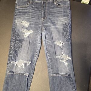 American Eagle Outfitters Blue Distressed Floral Jeans